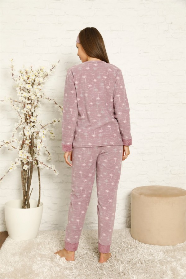 Moda Çizgi Welsoft Polar Kadın Manşetli Pijama Takımı 8442