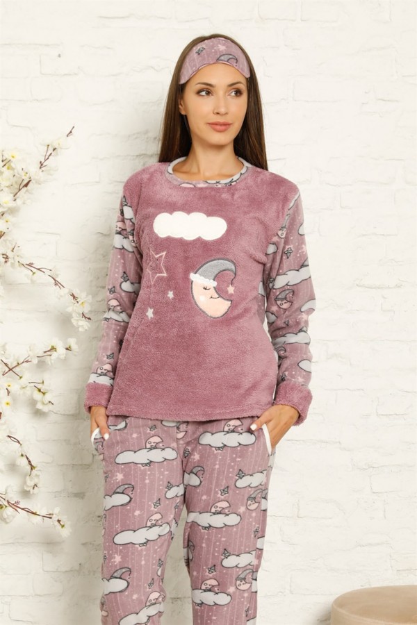 Moda Çizgi Polar Kadın Pijama Takımı