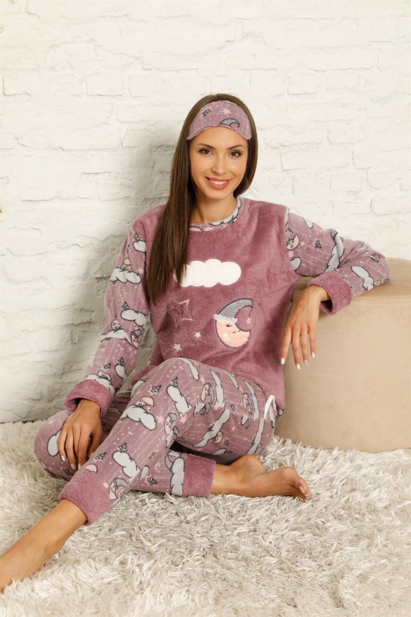 Moda Çizgi Polar Kadın Pijama Takımı
