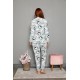Moda Çizgi Welsoft Polar Kadın Manşetli Pijama Takımı 8448
