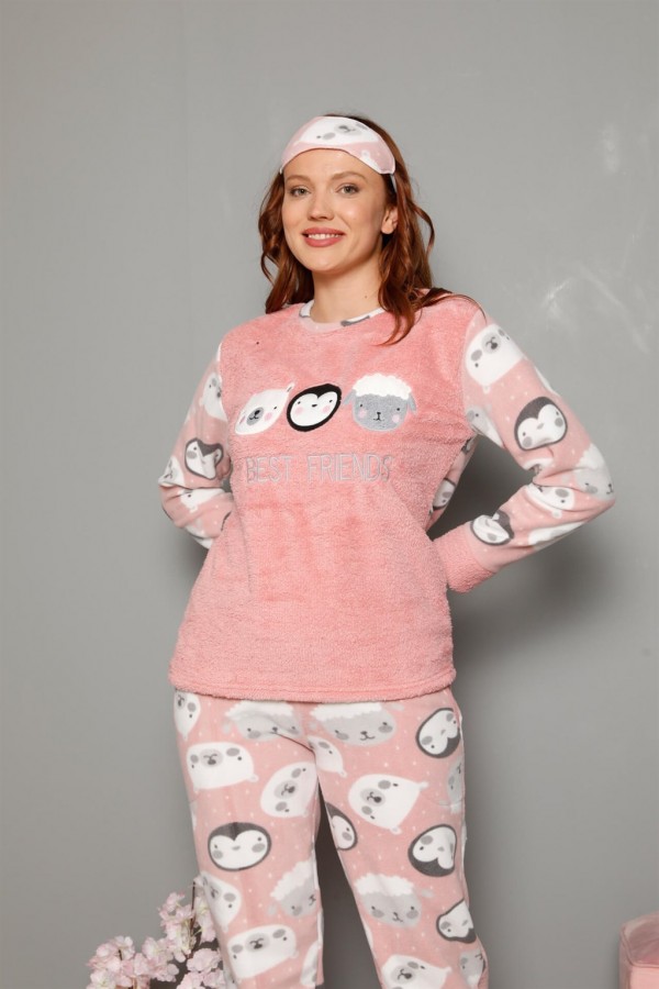 Moda Çizgi Polar Kadın Pijama Takımı