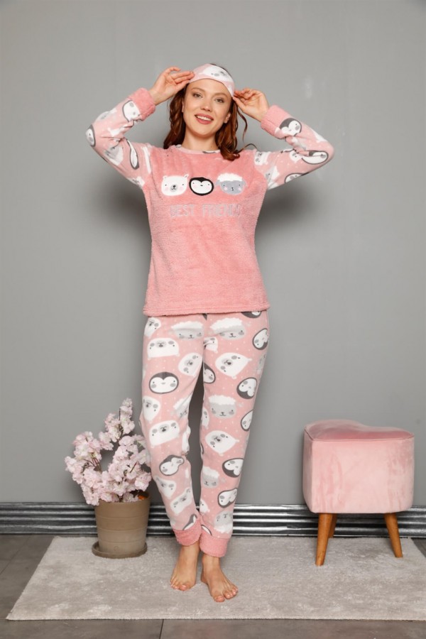 Moda Çizgi Polar Kadın Pijama Takımı