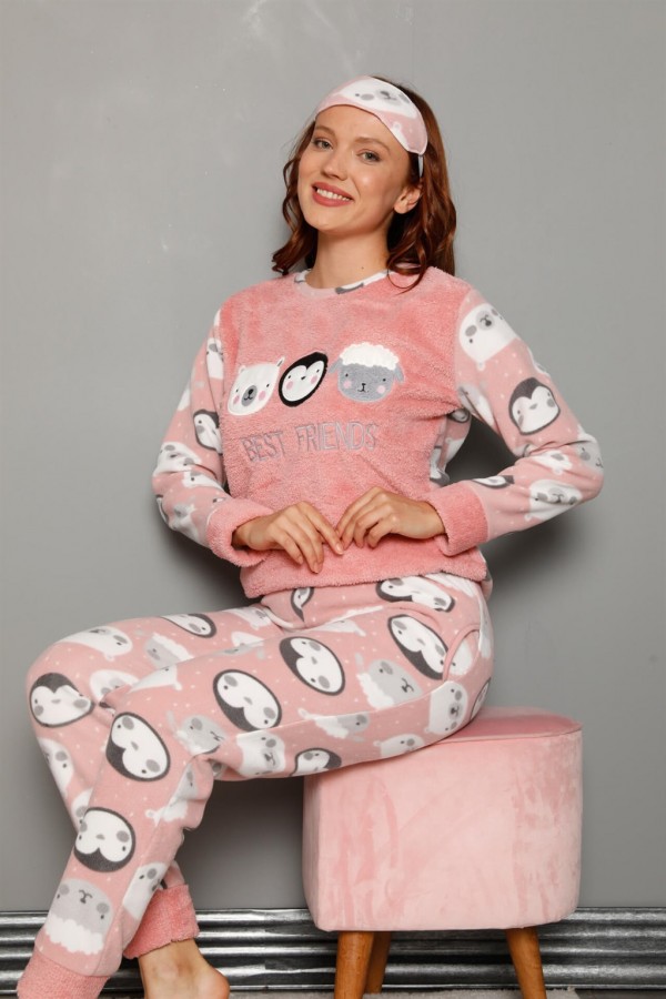 Moda Çizgi Polar Kadın Pijama Takımı