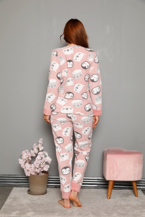 Moda Çizgi Polar Kadın Pijama Takımı