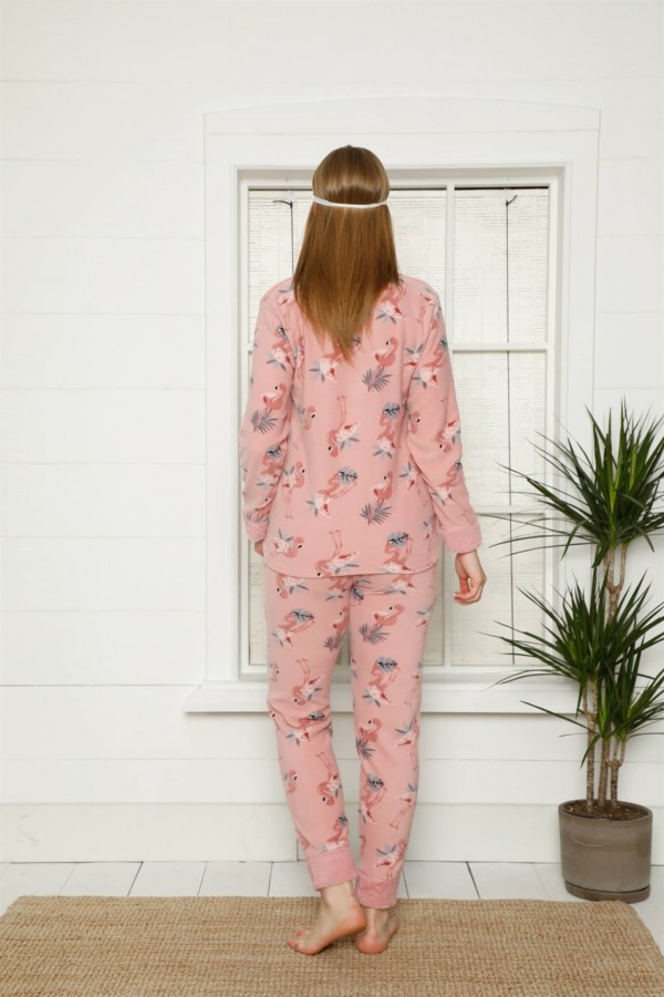 Moda Çizgi Polar Kadın Pijama Takımı