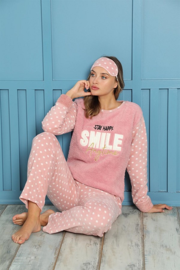 Moda Çizgi Polar Kadın Pijama Takımı