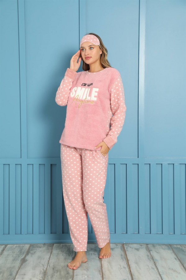 Moda Çizgi Polar Kadın Pijama Takımı