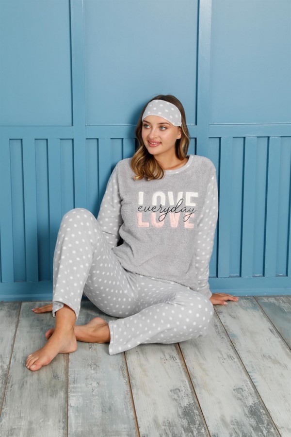 Moda Çizgi Polar Kadın Pijama Takımı