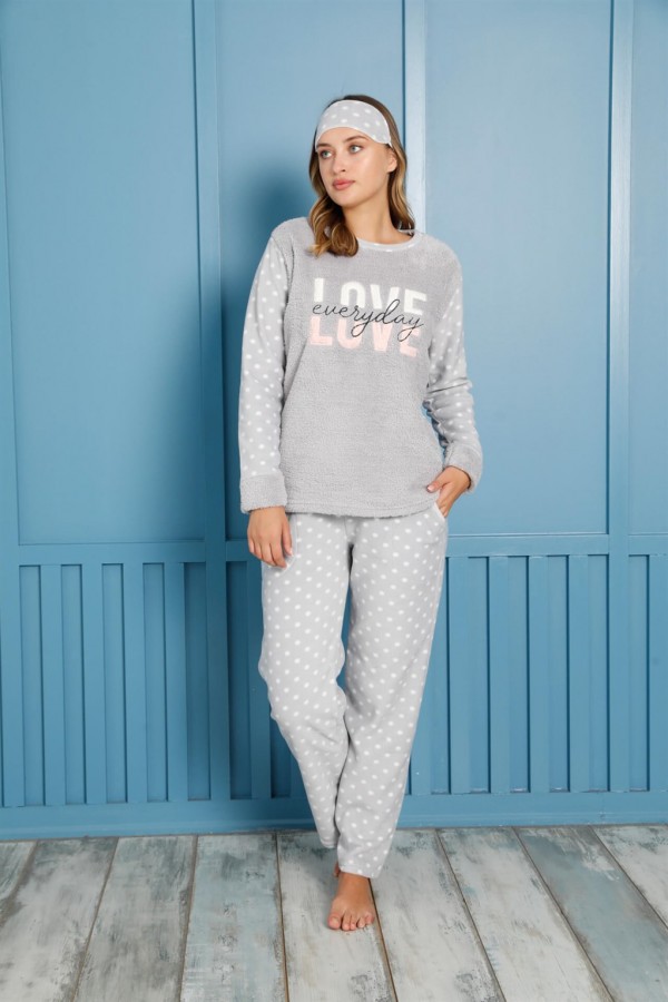 Moda Çizgi Polar Kadın Pijama Takımı