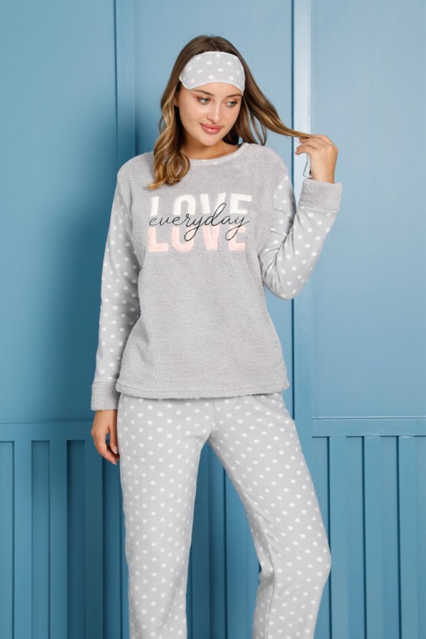 Moda Çizgi Polar Kadın Pijama Takımı