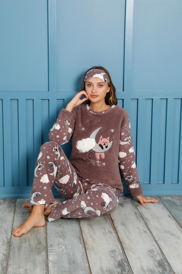Moda Çizgi Polar Kadın Pijama Takımı