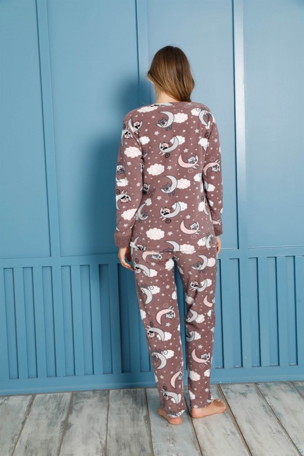 Moda Çizgi Polar Kadın Pijama Takımı