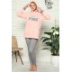 Moda Çizgi Welsoft Polar Kapşonlu Taytlı Kadın Pijama Takımı 8088