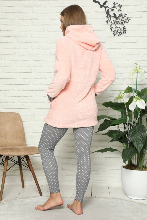 Moda Çizgi Welsoft Polar Kapşonlu Taytlı Kadın Pijama Takımı 8088