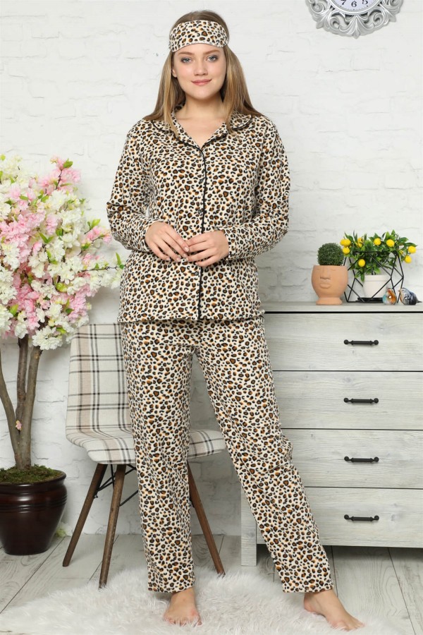 Moda Çizgi Welsoft Polar Önden Düğmeli Kadın Pijama Takımı 8081