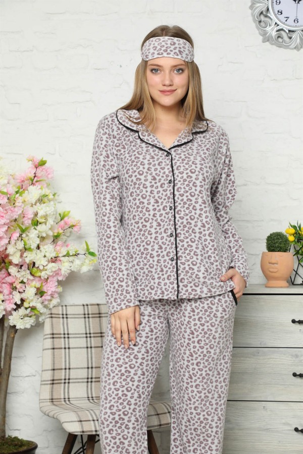 Moda Çizgi Polar Kadın Pijama Takımı