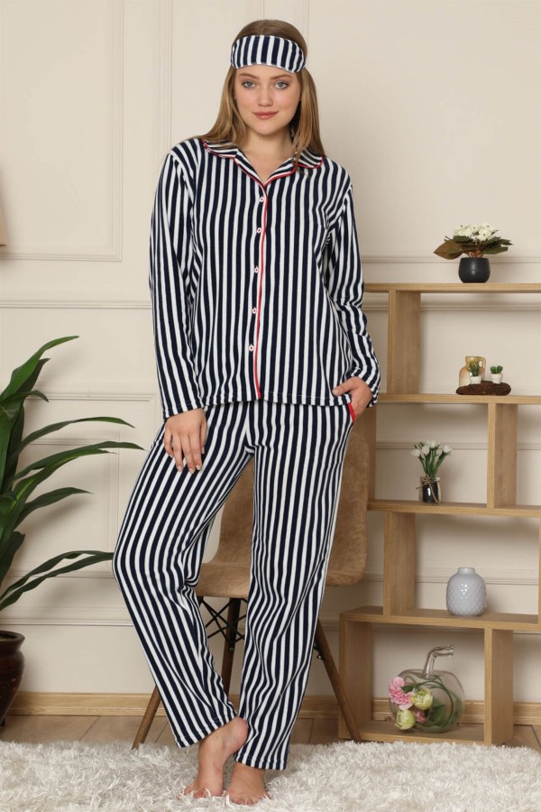 Moda Çizgi Polar Kadın Pijama Takımı