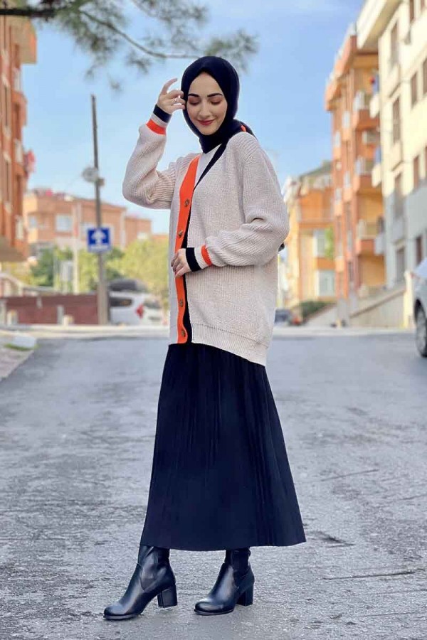 Moda Çizgi Triko Hırka
