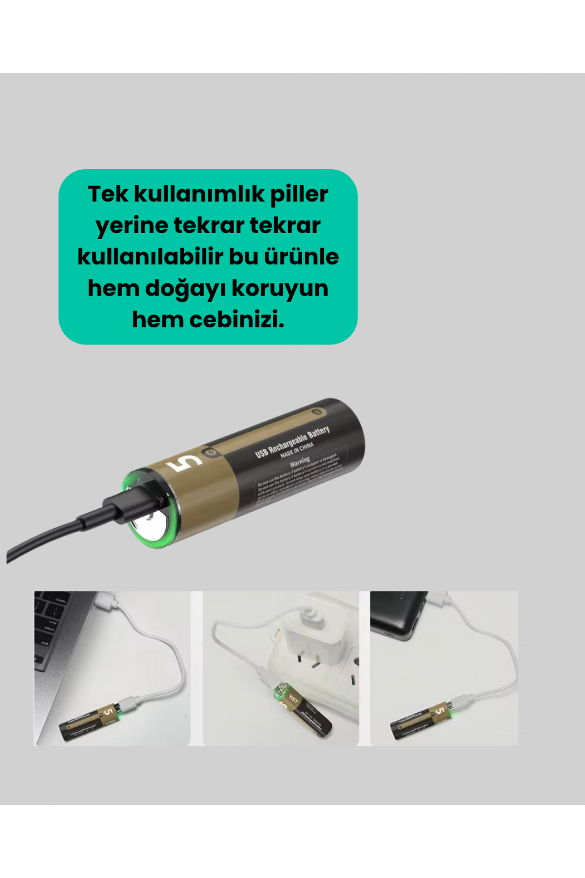 1.5V AA Şarjlı Lityum Pil | 1000+ Kez Şarj Edilebilir | Hızlı Type-C Şarj (2 Adet)