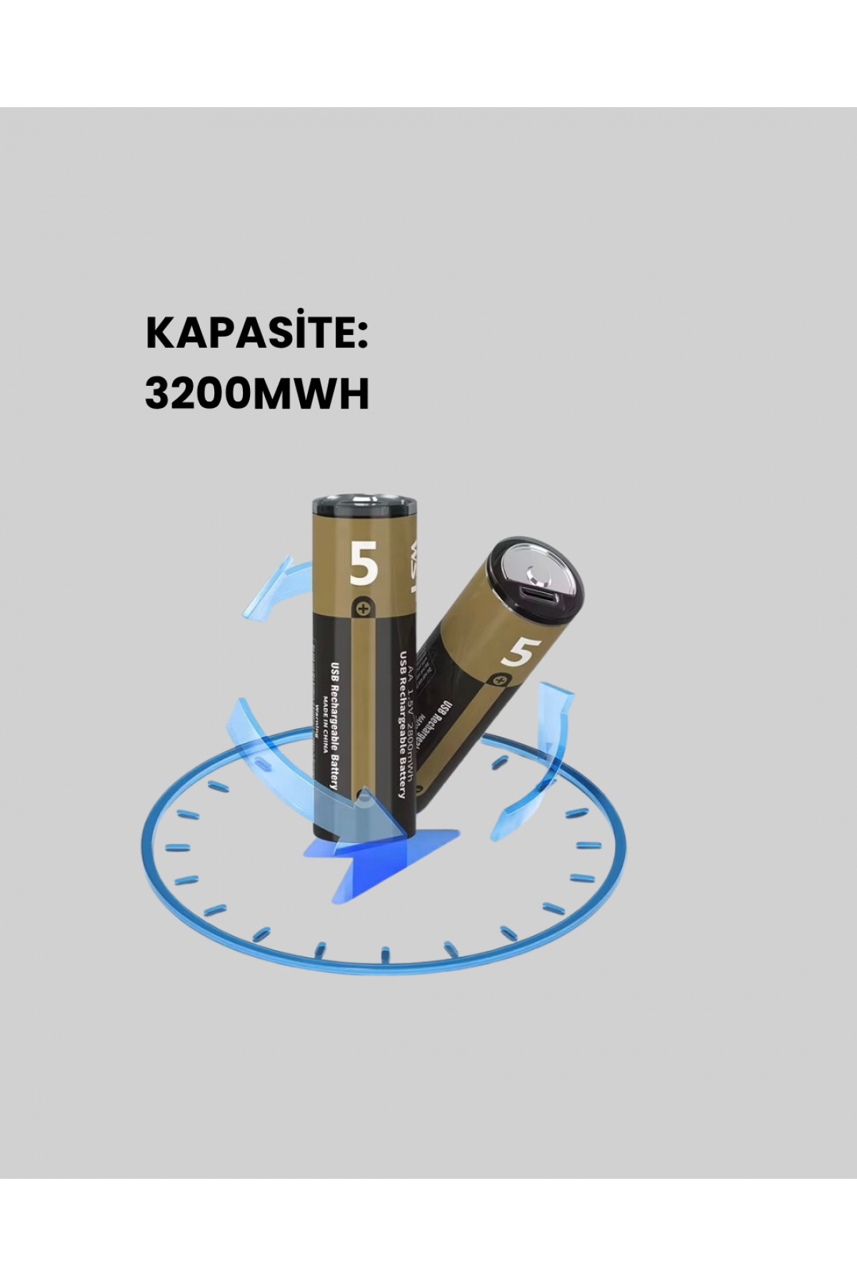 1.5V AA Şarjlı Lityum Pil | 1000+ Kez Şarj Edilebilir | Hızlı Type-C Şarj (2 Adet)