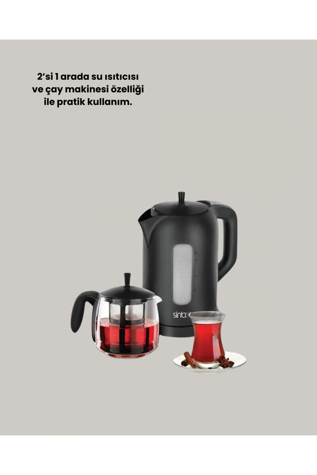 0,9 L Cam Demlik ve 1,7 L Su Haznesi ile Çay Keyfi