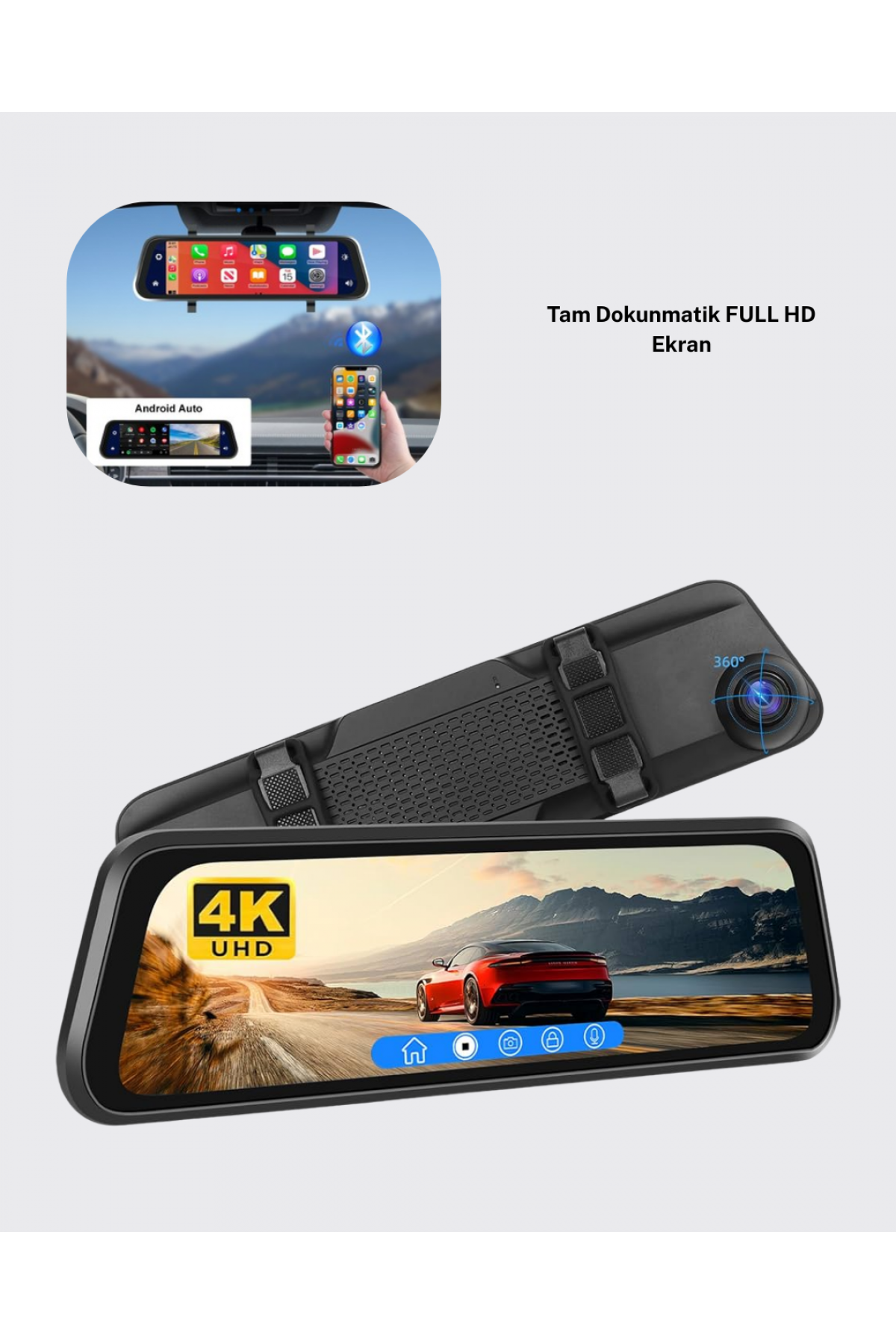 10 İnç Tam Dokunmatik Dikiz Aynası Kamera Ön Arka Full HD