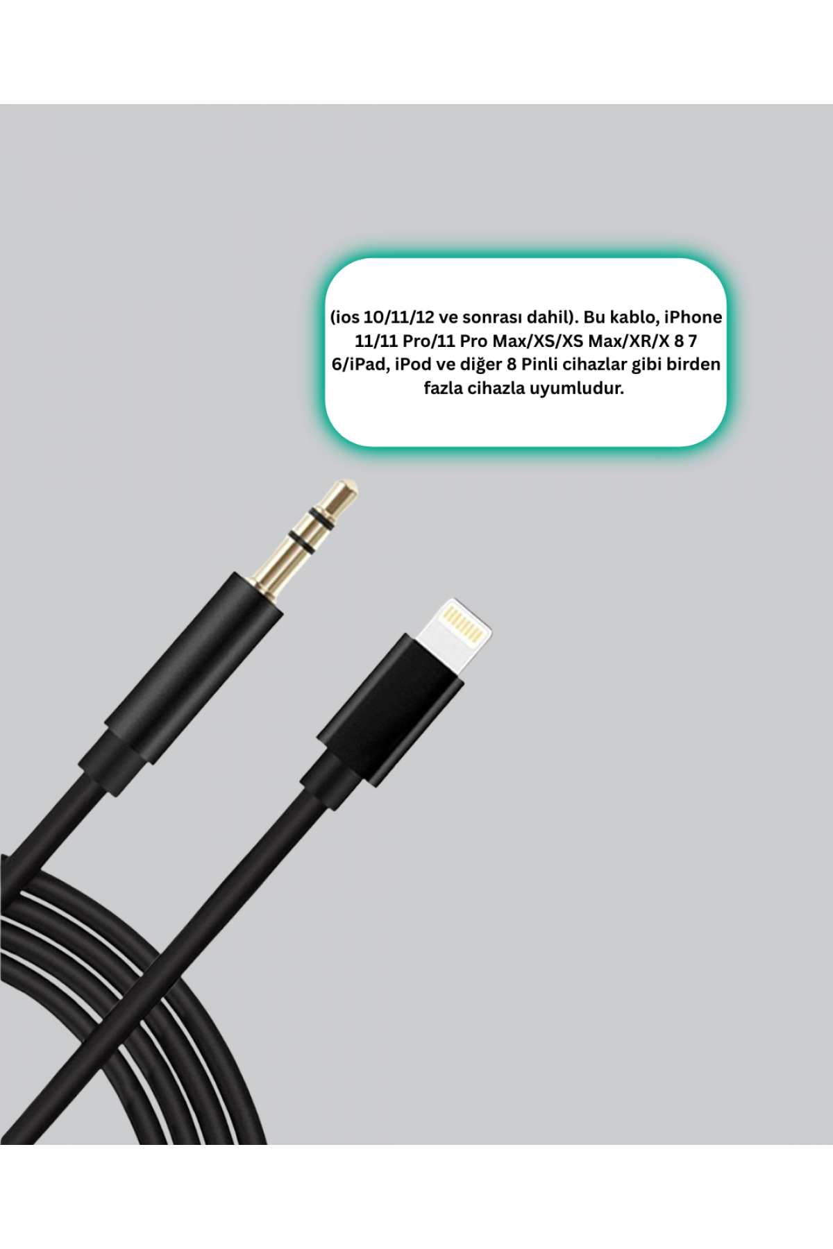 1 Metre Lightning to Aux Çevirici Kablo Stereo Ses Yüksek Kalite