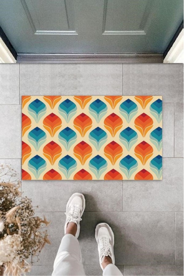 Turuncu Kapı Önü Paspası Lale Motif Desen  K-3255