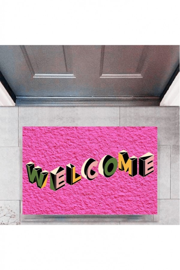 Kapı Önü Paspası Dekoratif Dijital Baskı Welcome P-2343