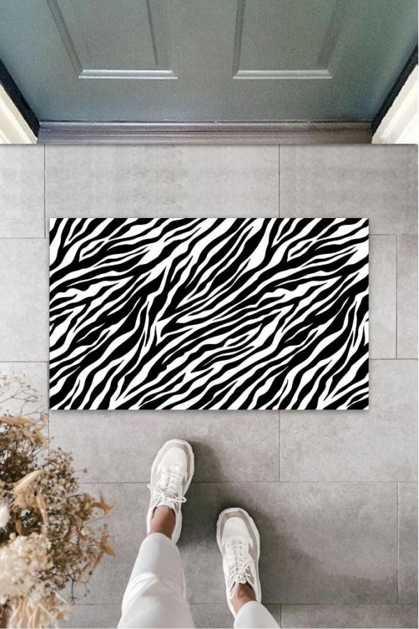 Siyah Kapı Önü Paspası Zebra Desen  K-3253