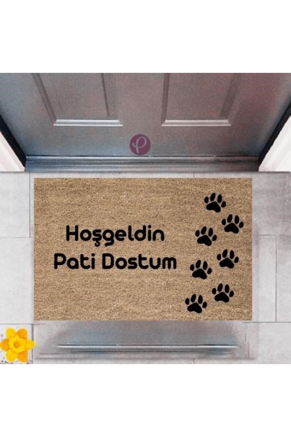 Kapı Önü Paspası Dekoratif Dijital Baskı Hoşgeldin Pati Dostum P-2421