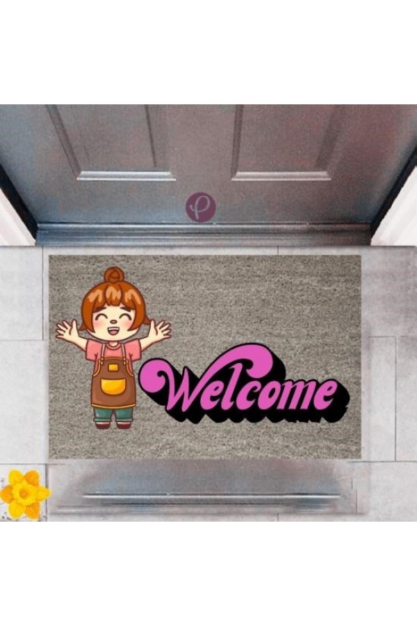 Kapı Önü Paspası Dekoratif Dijital Baskı Welcome P-2354