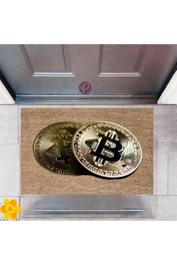 Kapı Önü Paspası Dekoratif Dijital Baskı Bitcoin P-2476