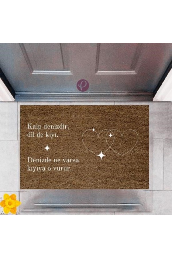 Kapı Önü Paspası Dekoratif Dijital Baskı Çift Kalp P-2467