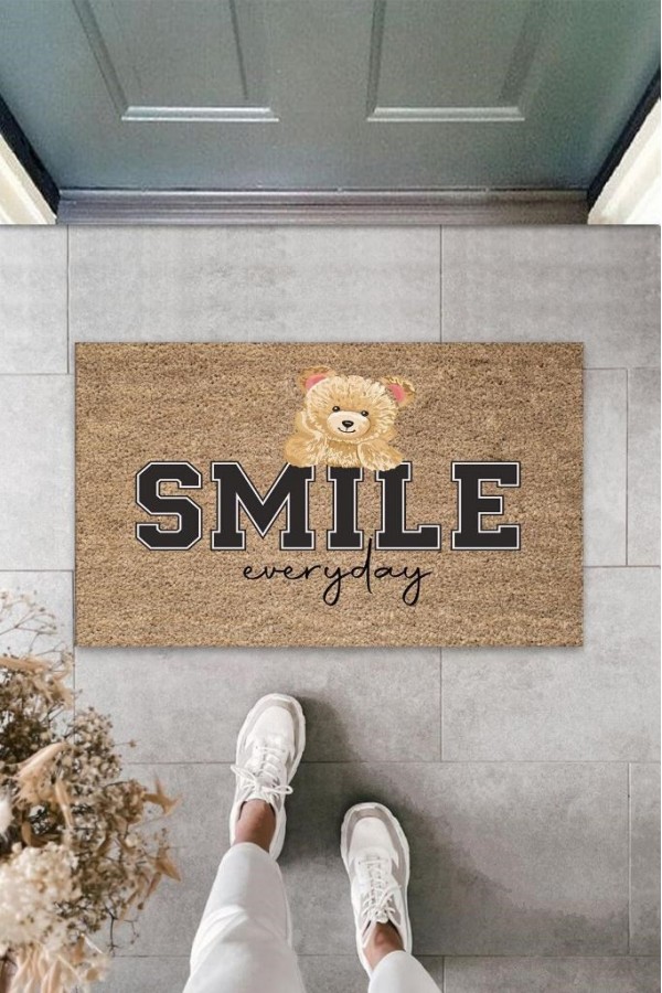 Bej Kapı Önü Paspası Smile Everyday Ayıcık Desen  K-3360