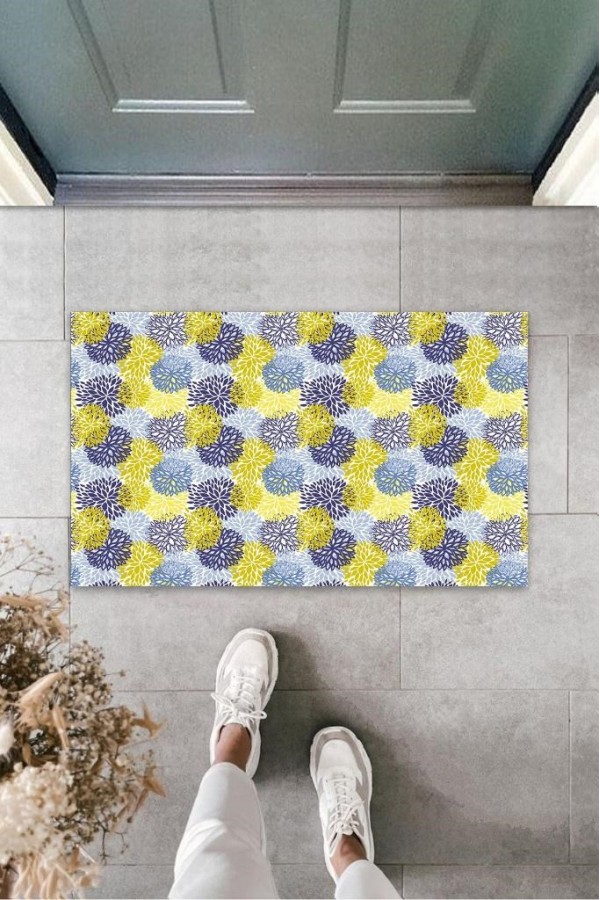 Sarı-Mavi Kapı Önü Paspası Karahindiba Desen  K-3226