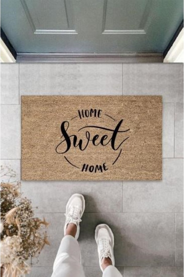 Siyah Kapı Önü Paspası Home Sweet Home Desen  K-3298