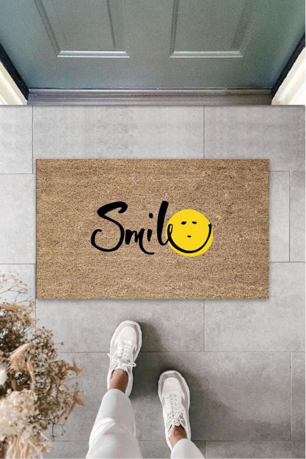 Kahverengi Kapı Önü Paspası Smile Desen  K-3269