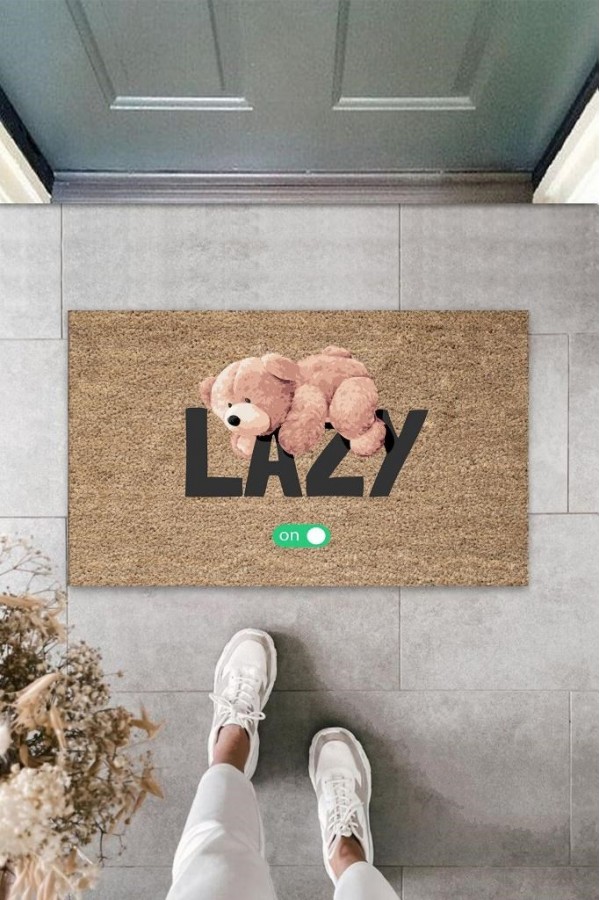 Bej Kapı Önü Paspası Lazy Ayıcık Desen  K-3352