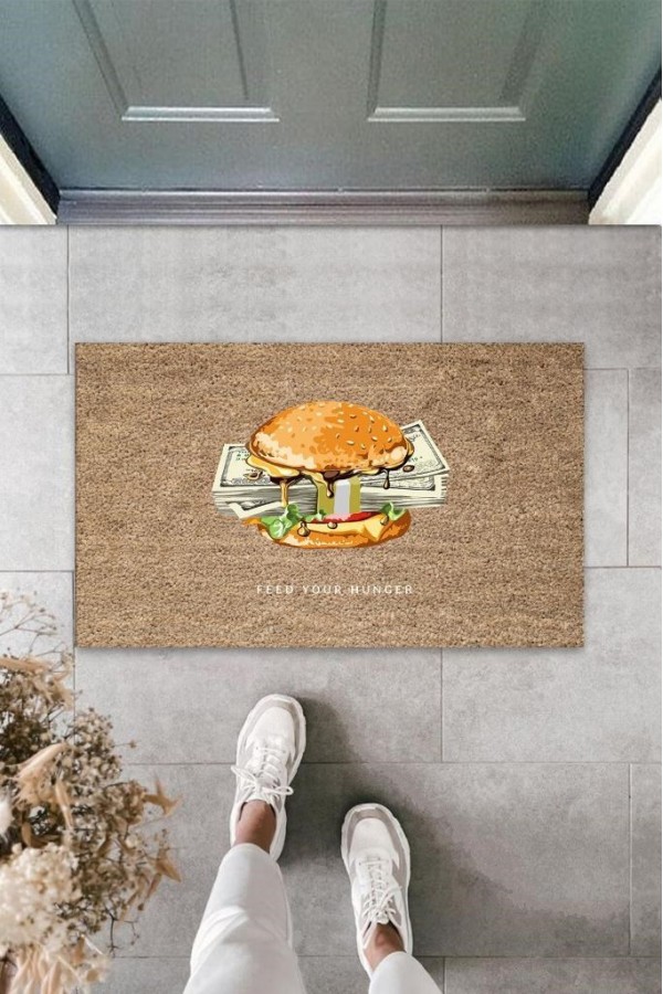 Bej Kapı Önü Paspası Feed You Hunger Desen  K-3353