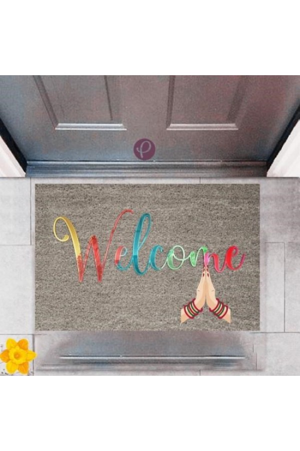 Kapı Önü Paspası Dekoratif Dijital Baskı Welcome P-2356