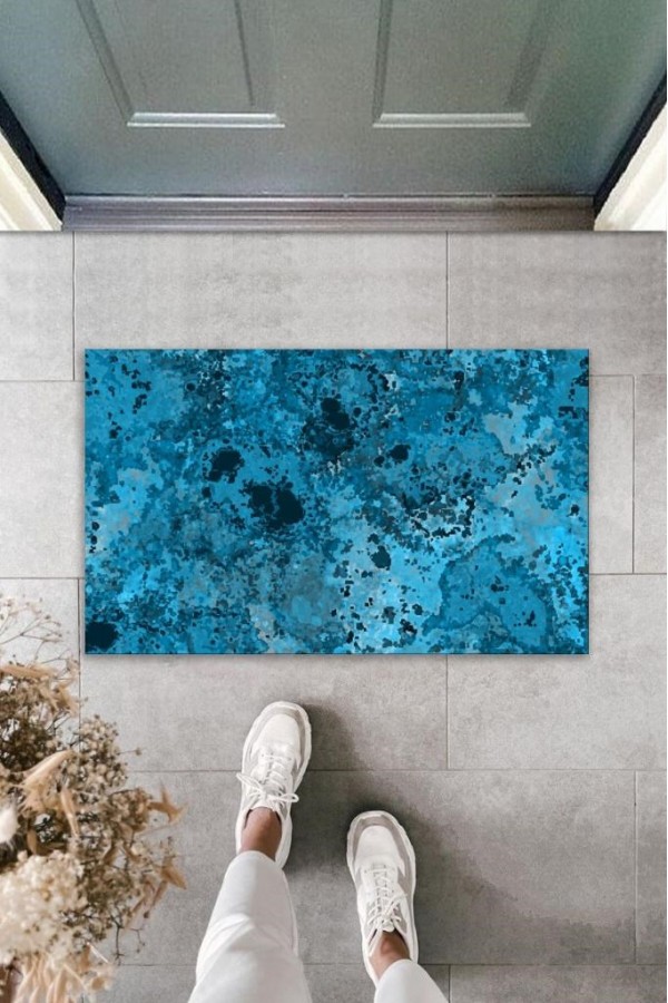 Dekoratif Dijital Baskı Mavi Batik Dış Mekan Paspas K-2095