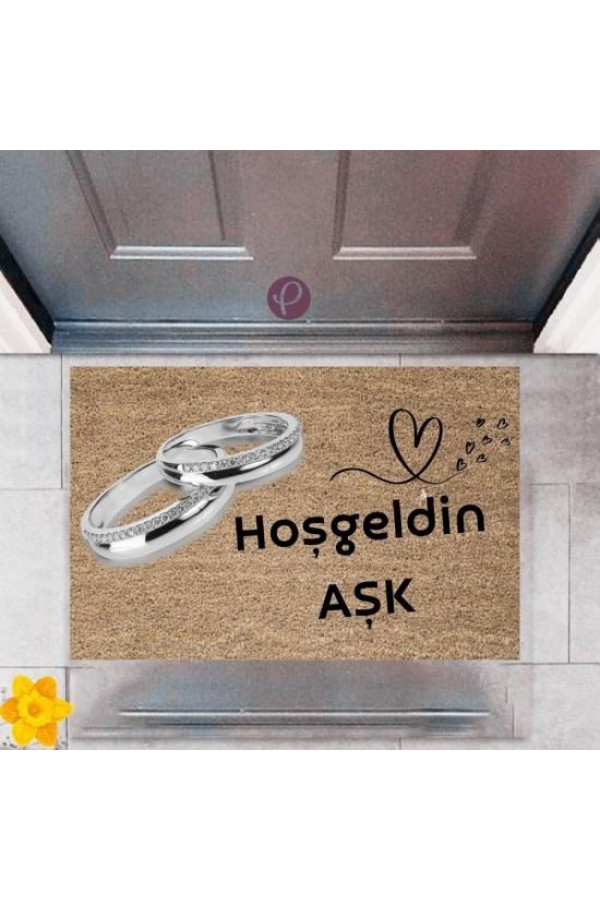 Kapı Önü Paspası Dekoratif Dijital Baskı Hoşgeldin Aşk P-2439