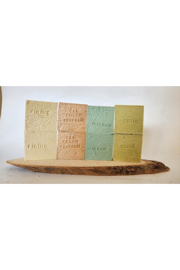 Doğal Üretim Sabunu Karışık (Pirinç-Bal Polen Propolis- Isırgan-Kekik) 8'li Set Doğal Üretim Sabunu Karışık (Pirinç-Bal Polen Propolis- Isırgan-Kekik) 8'li Set