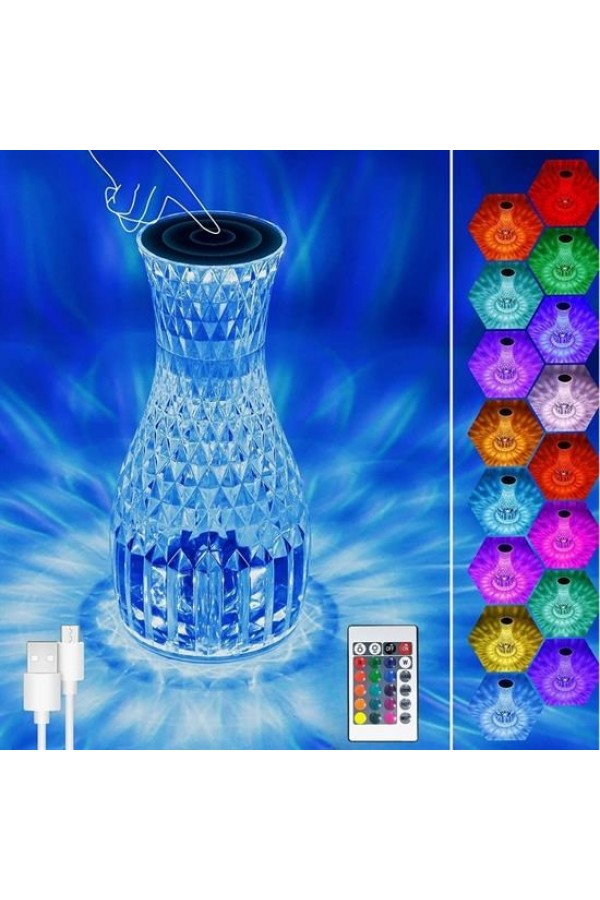 BUFFER® Sürahi Model USB Şarjlı Kumandalı 16 Farklı Işık Modlu Masa Üstü Kristal Akrilik Lamba Led