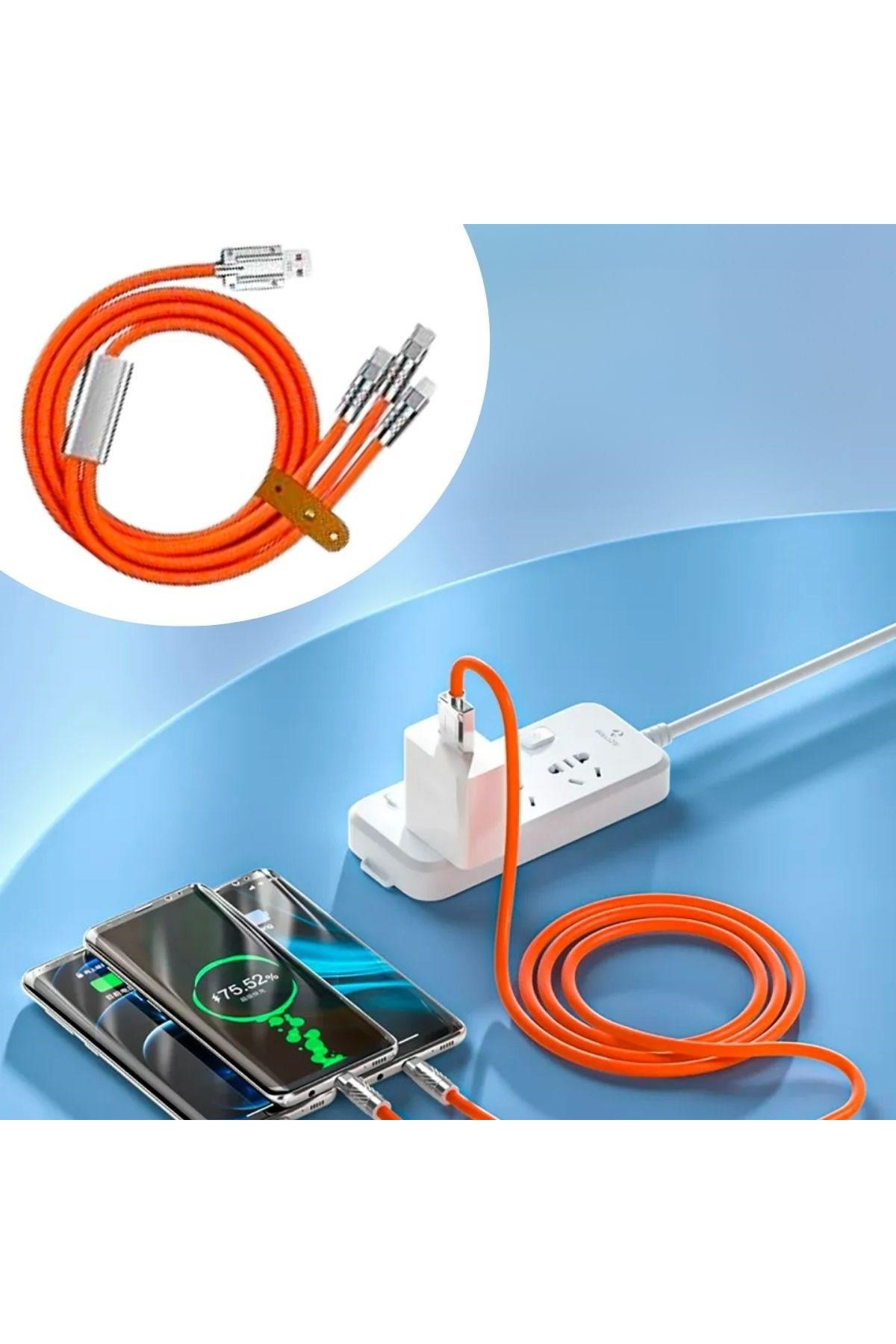 BUFFER®  3 Şarj Aleti 1 Arada Çinko Alaşım Hızlı Şarj Kablosu Turuncu