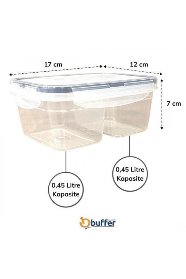 BUFFER® 2 Bölmeli 0,45+0,45 Litre Kilitli Kapaklı Erzak Saklama Kabı LC-524