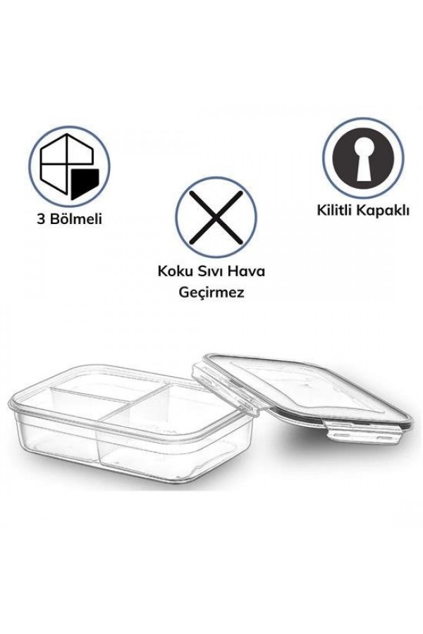 BUFFER® 3 Bölmeli Kilitli Kapaklı 1 Litre Erzak Saklama Kabı LC-510