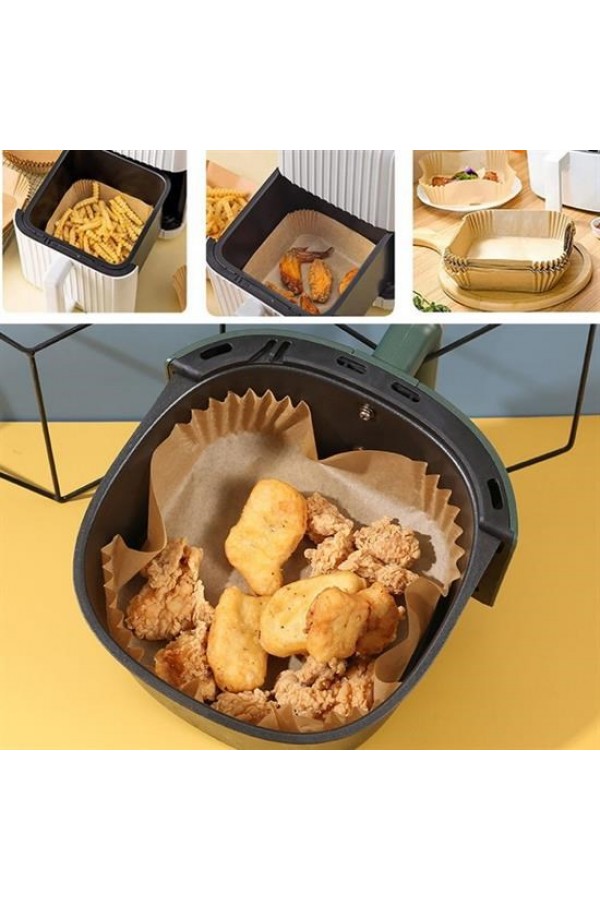 BUFFER® 50 Adet Air Fryer Pişirme Kağıdı Tek Kullanımlık 23 Cm Kare Pişirme Kağıdı XXL