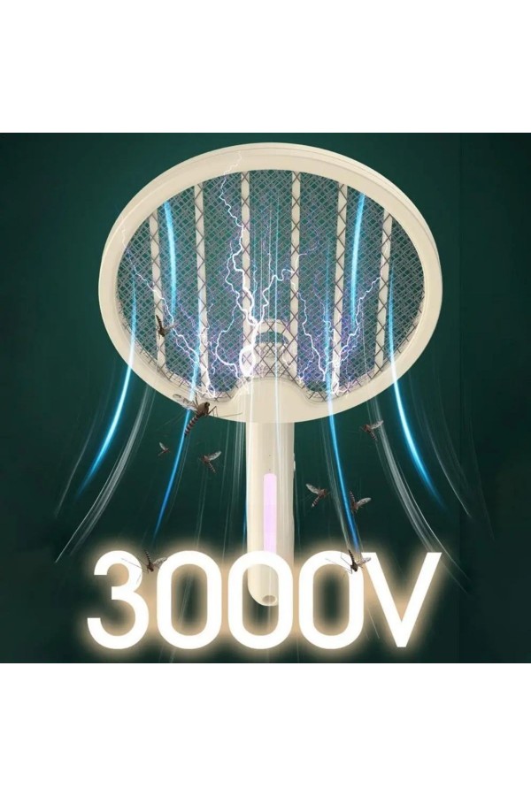BUFFER® Tenis Raketi Tipi Masaüstü Olabilen Gece Lambalı Sinek Kovucu,Öldürücü Raket